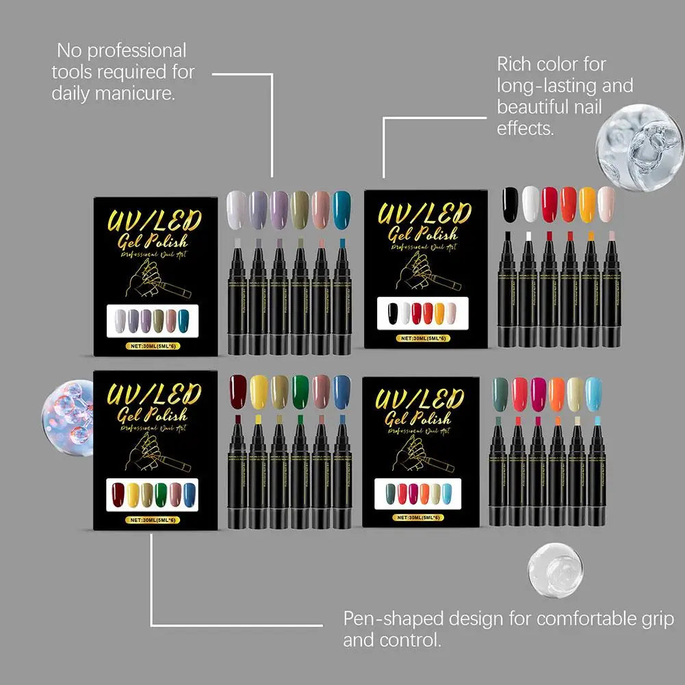 Multi color nail polish pen set 3-in-1 gel nail polish pen set quick drying nail polish pen DIY nail paint pen Quick-drying